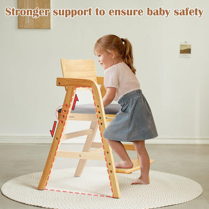 Solid Wood high Chairs for Toddlers,High Chair Grows with Kid for Dining, Study Chair for Children