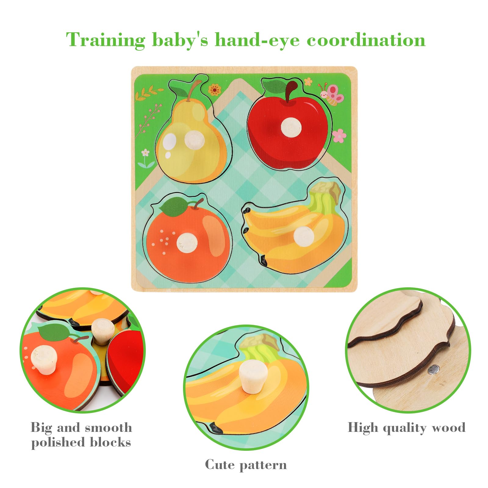 Wooden Peg Puzzles for Toddlers 1-3, Kids' Educational Preschool Peg Puzzle Toy, Set of 4 Toddler