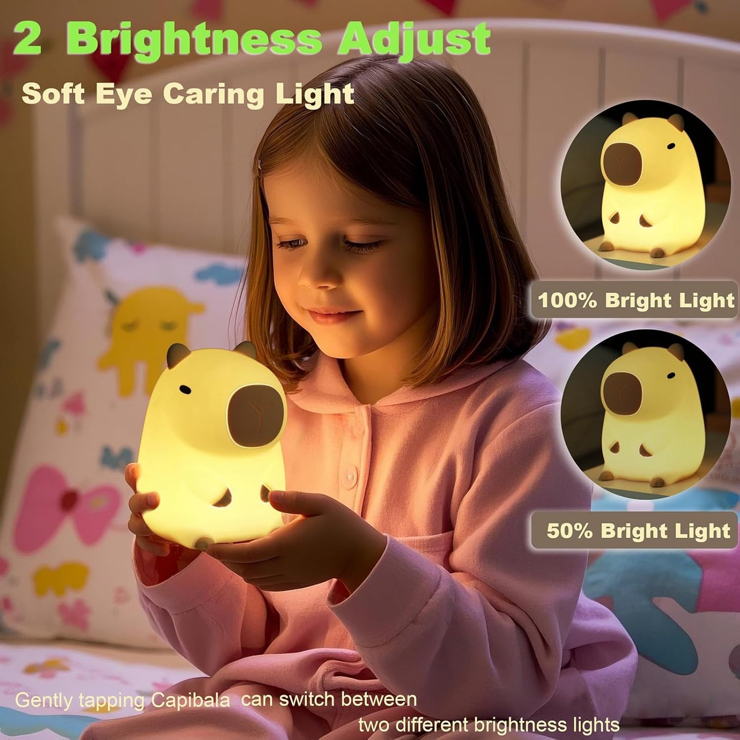 DREAMING MY DREAM Cute Capybara lamp,Squishy Capybara Night Light LED Rechargeable Novelty Animal Night Lamp,2 Levels Dimmable Nursery Nightlight for Kids,Touch Lamp for Bedroom