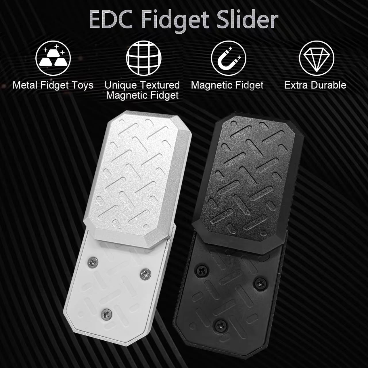 Magnetic Metal Fidget Toys, Aluminium Alloy Push Card Fidget Slider Stress Relief Toy, EDC Adult Fidget Toys, ADHD Autism Sensory Toys, Office Desk Toys for Boyfriend and Father (Black)