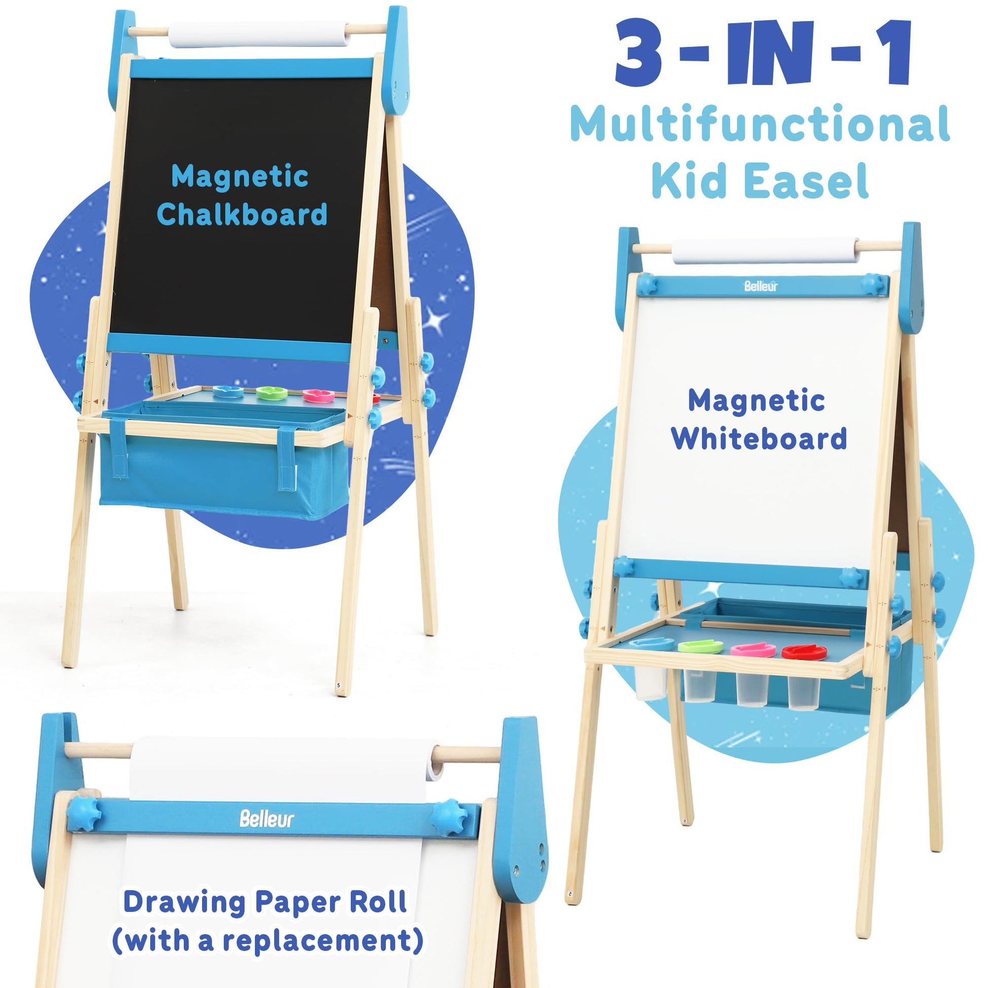 Belleur All-in-One Art Easel for Kids, Adjustable Double Sided Easel for Toddlers with Magnetic