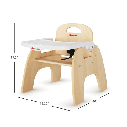 Foundations Easy Serve 9" Wood Feeding Chair for Toddlers, Adjustable Harness, Removable Dishwasher
