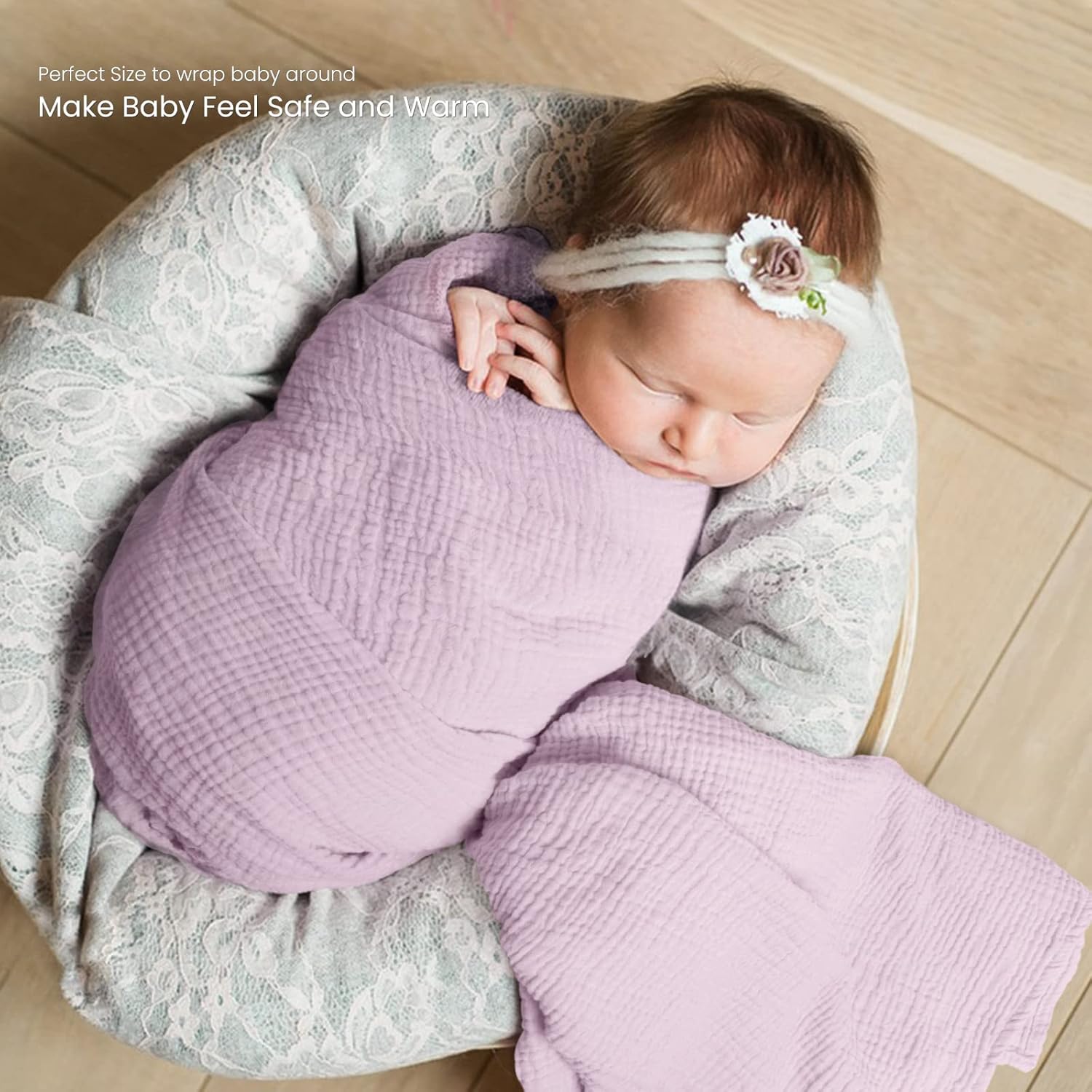 Lulu moon Muslin Swaddle Blanket Baby Receiving Blankets Neutral, 2 Pack, Purple