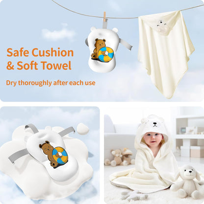 Collapsible Baby Bathtub with Soft Towel and Floating Cushion, Infant Bathtub for Newborn to