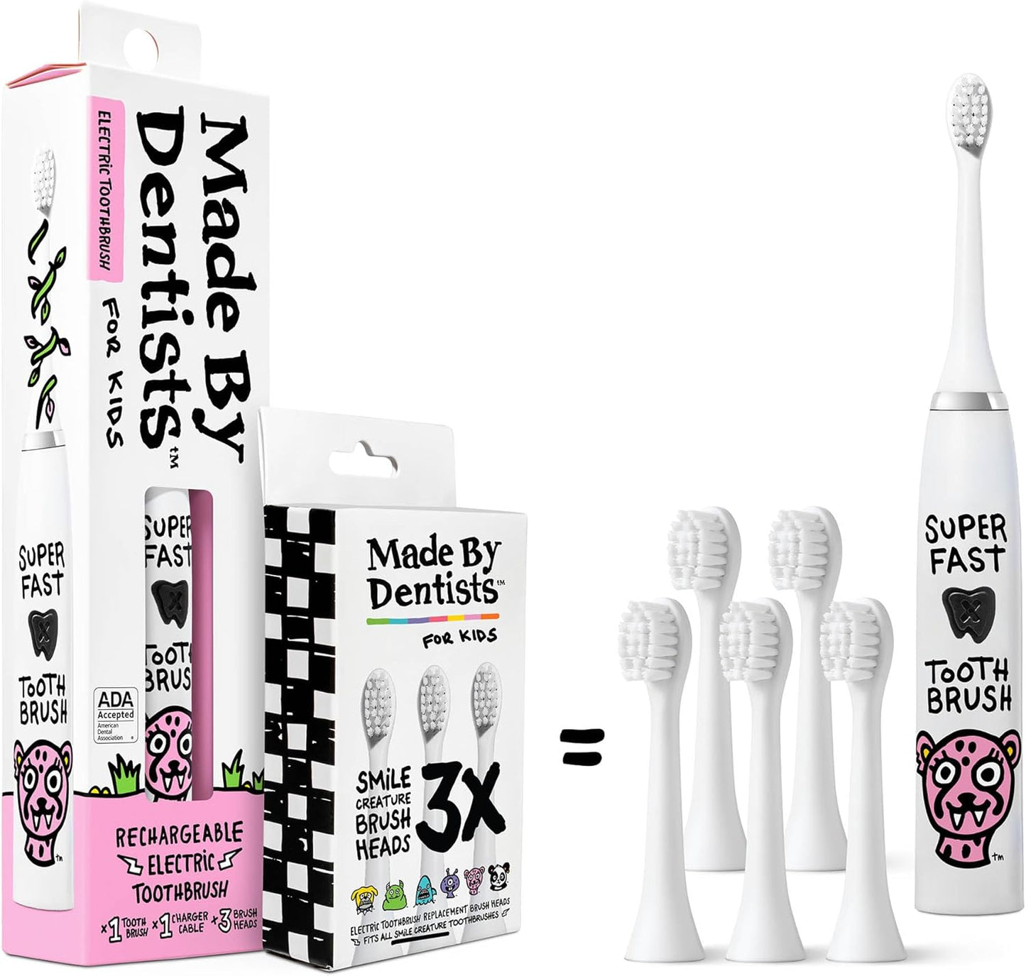 Kids Electric Toothbrush - Rechargeable Vibrating Toothbrush with Timer, Includes 6 Replacement