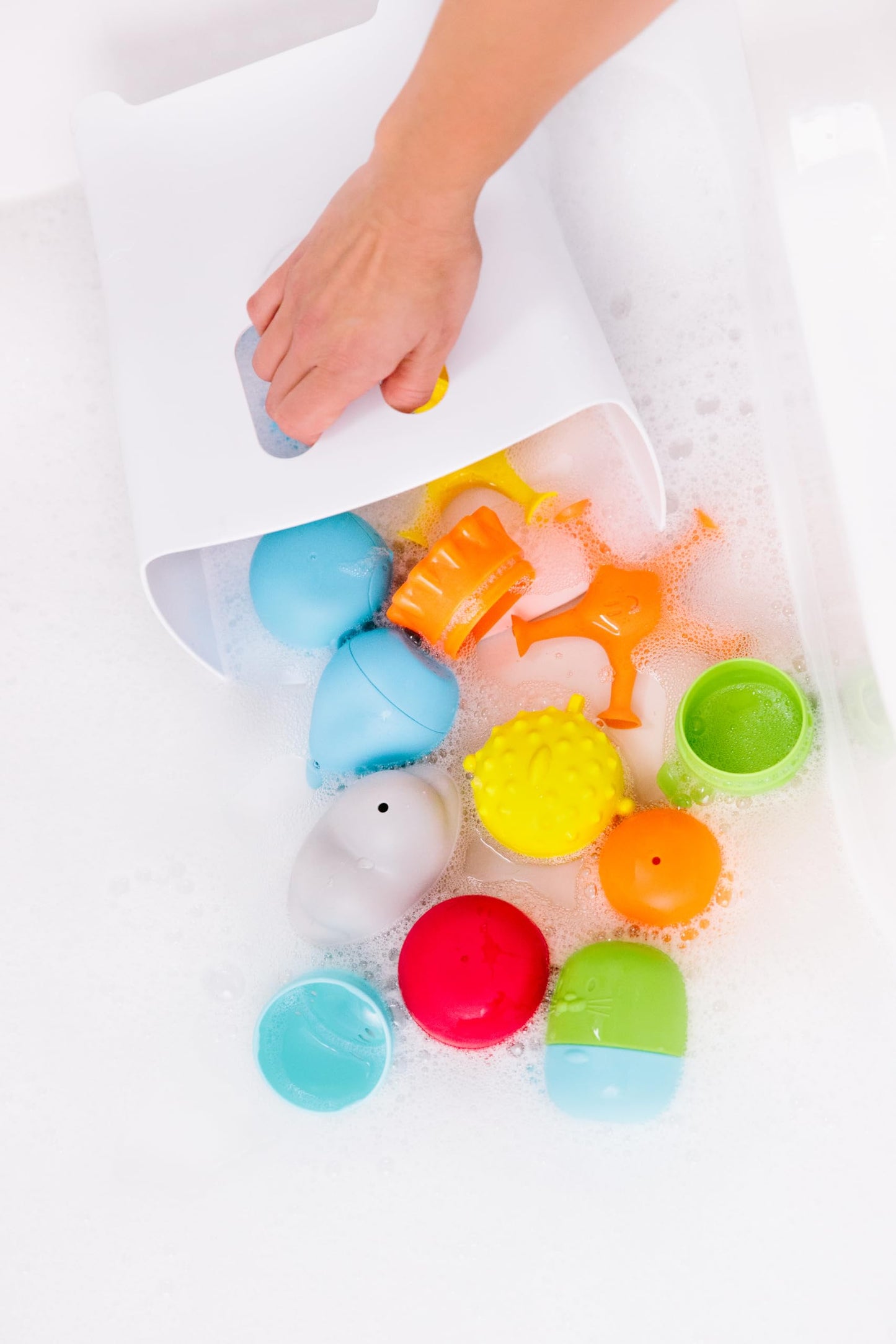 Ubbi Baby Bath Time Essential Gift Set, Includes Drying Bin and 11 Bath Toys, Dishwasher Safe, White