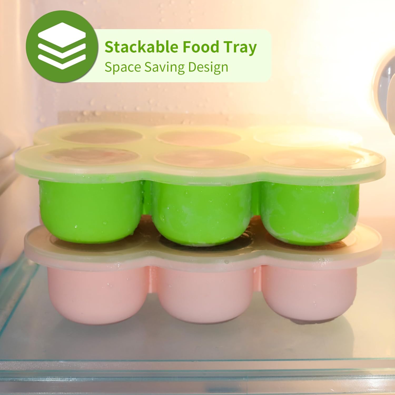 Baby Silicone Freezer Tray with Clip on Lid, 6 x 3 OZ Baby Silicone Freezer Molds, Silicone Storage
