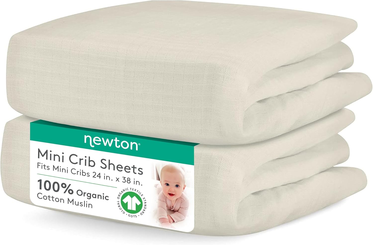 Newton Baby Mini Crib Fitted Sheets (2-Pack) | Organic Muslin Cotton, Ultra Breathable & Soft Baby
