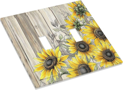 Decorative Switch Plates Floral Sunflower Rustic Flower Vintage Wood 2 Gang Double Toggle Outlet Light Switch Cover Wall Plate Electrical Faceplate For Farmhouse Cabin Decor