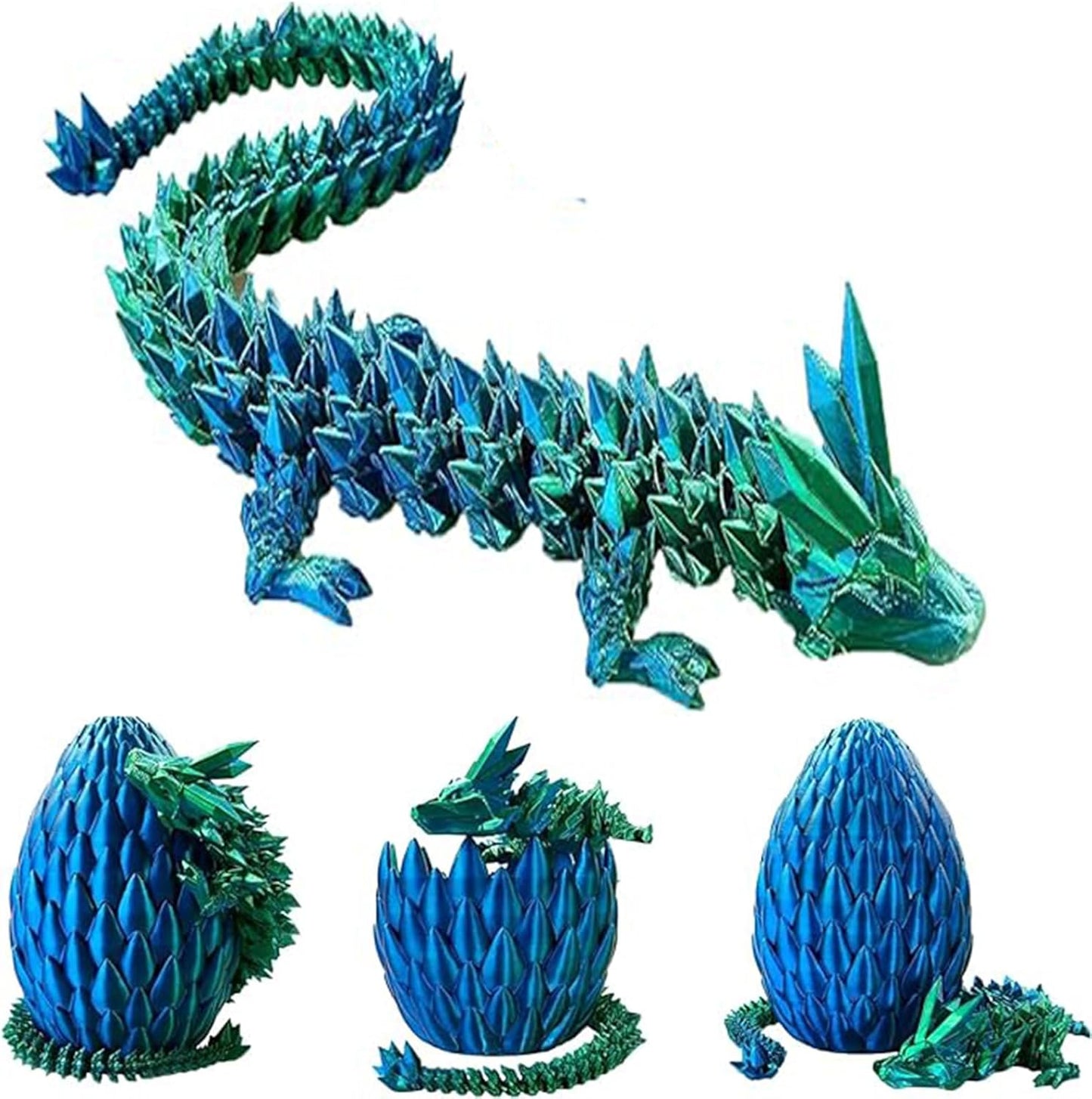 Dragon Egg,3D Printed Articulated Dragon,Dragon Eggs with Dragon Inside,Dragon Toy,3D Printed Dragon Egg Fidget Toys,New Full Articulated Dragon Crystal Dragon (Blue Green)