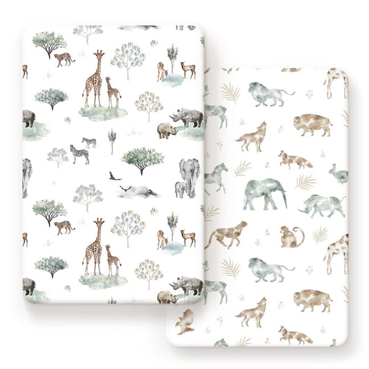 Stretchy Ultra Soft Jersey Knit Fitted Pack n Play Sheets Set 2 Pack, Portable/Mini Crib Sheets for