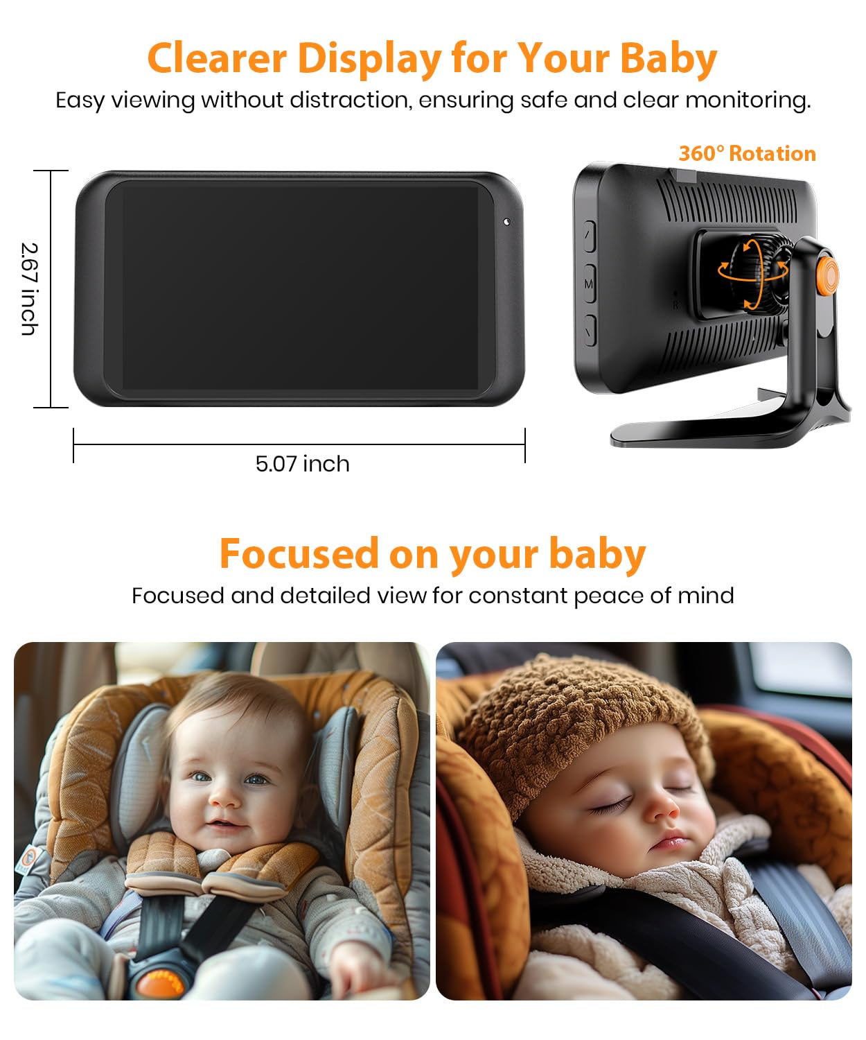 USB Car Camera for Baby : 4.5" Baby Car Camera with 1080P Crystal Clear Mirror View, Easy Installation Carseat Rear Facing Moitor for Kids, HD IR Night Vision Backseat Monitor