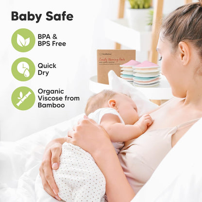 Organic Nursing Pads - 14 Washable Viscose Derived from Bamboo Breastfeeding Pads, Wash Bag