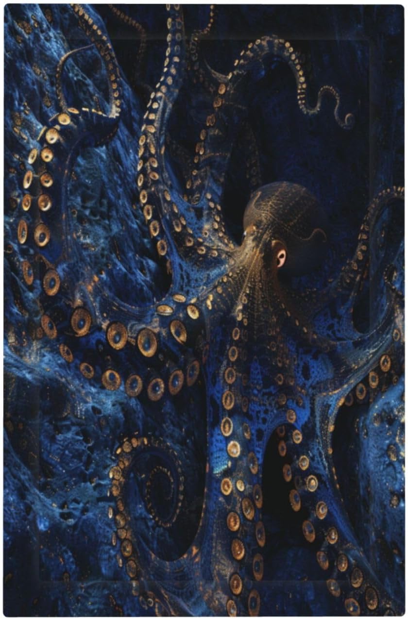 Decorative Switch Covers Plate Horror Night Blue Ocean Evil Octopus 1 Gang No Device Single Blank Outlet Covers Wall Plate Cover Light Switch Plate Electrical Faceplate for Bathroom Decor