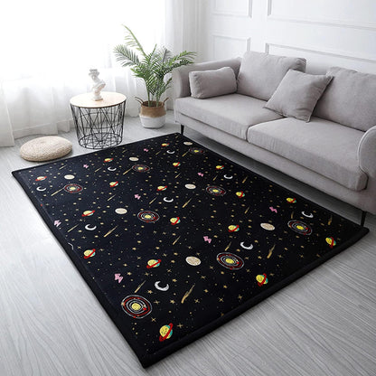 Loartee Coral Velvet Area Rug - 1" Thick Memory Foam Baby Play Mat, Washable Toddler Carpet, Home Decor for Living Room, Nursery, Kids Bedroom, Astral Black, 6'7"x7'10"