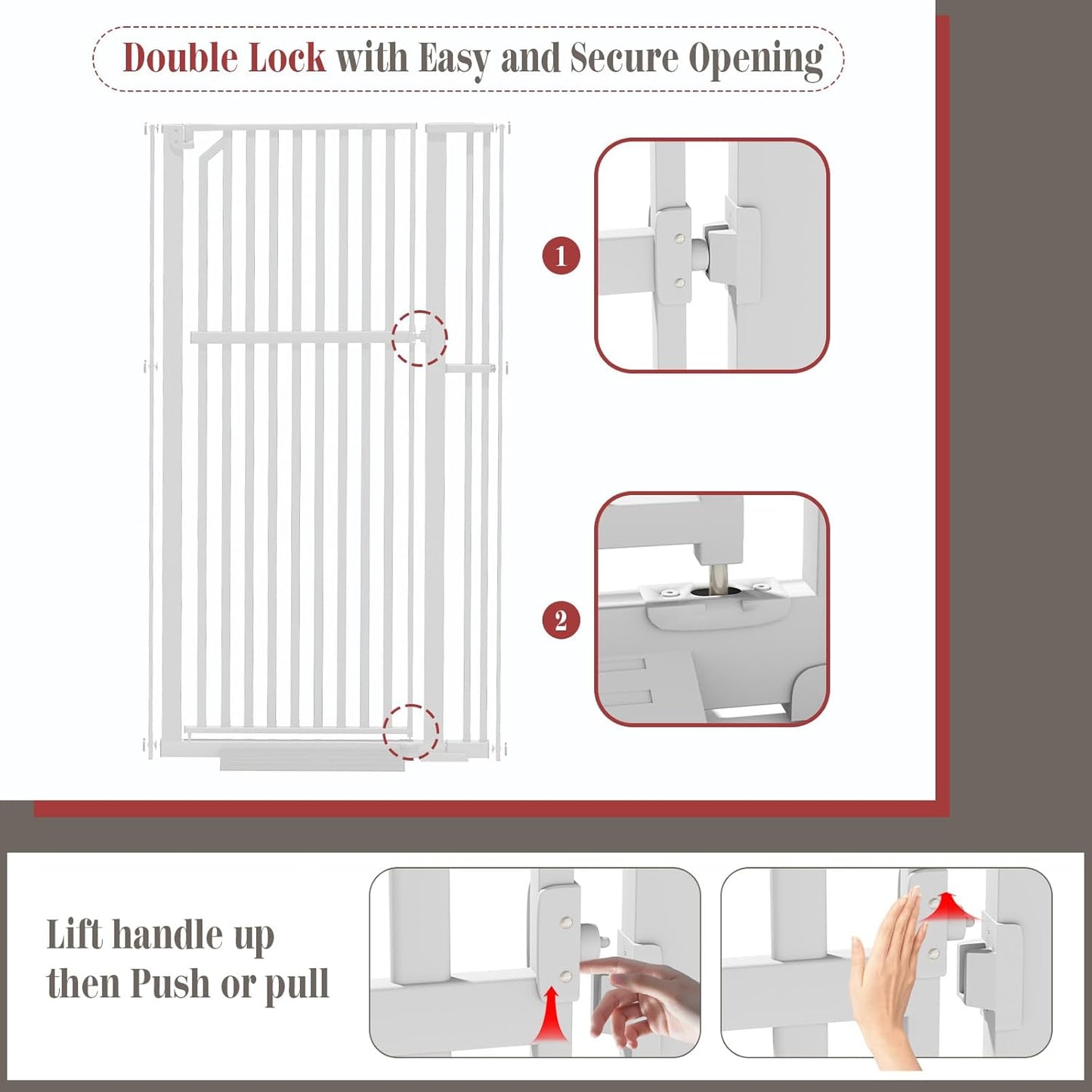 Glaf Extra Tall Pressure Mounted Pet Gate 63" With Cat Door - Adjustable Width 33.86-37.4" Metal Safety Gate for Dogs and Cats - Auto-Close for Doorways, Stairs, Kitchen, Hallway (White)