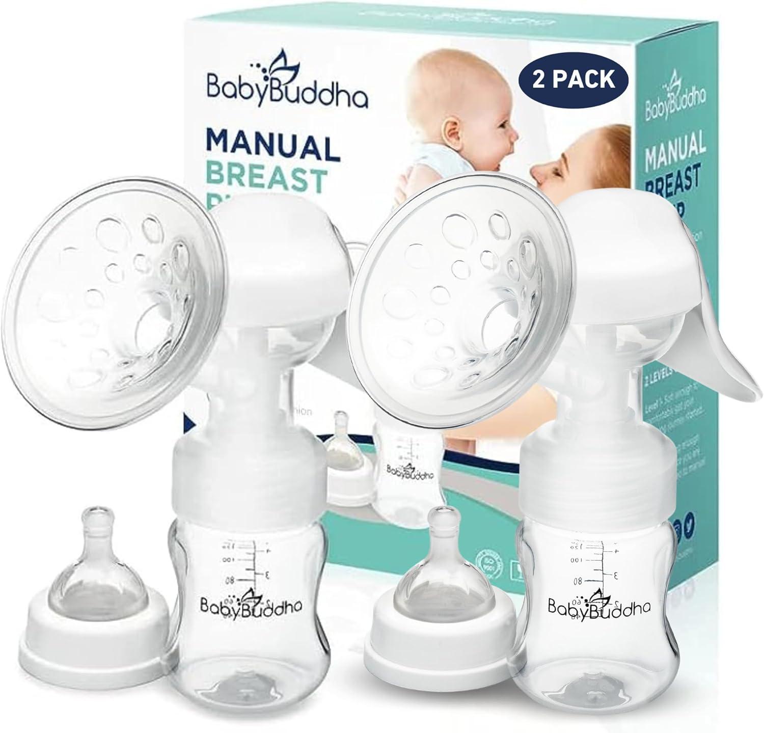 BabyBuddha Manual Breast Pump, Single Hand Expression Breastmilk Pump, Cordless and Portable, No