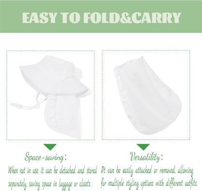Baby Sun Hat Toddler Bucket Hats with Removable Neck Flap for Boys Girls Kids with Wide Brim Summer Beach UPF 50+