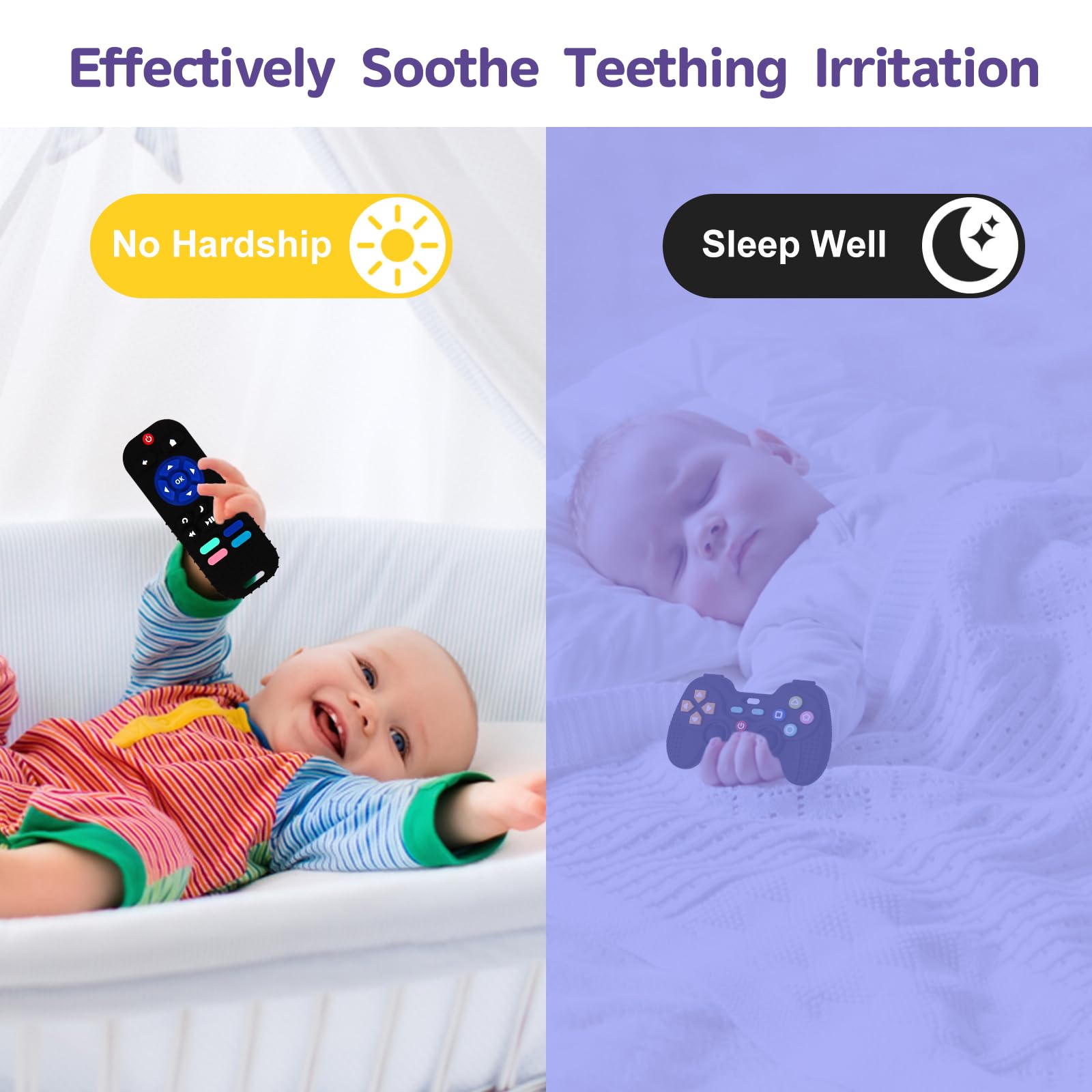Hooku 2 Pack Silicone Teething Toys for Babies 0-6 Months, Teethers for Babies 6-12 Months, Remote