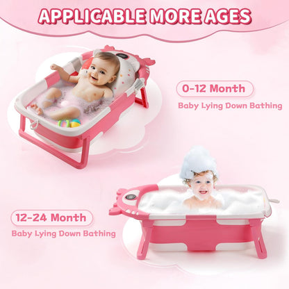 Baby Bathtub,Collapsible Baby Bath Tub with Thermometer & Soft Floating Cushion,Portable Travel