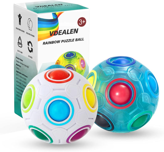 Vdealen Magic Rainbow Puzzle Ball, Fidget Ball Puzzle Brain Teaser Fidget Toy for Boys & Girls- Birthday Party Easter Valentines Day Christmas Stocking Stuffers for Kids Teen & Adults-2 Pack