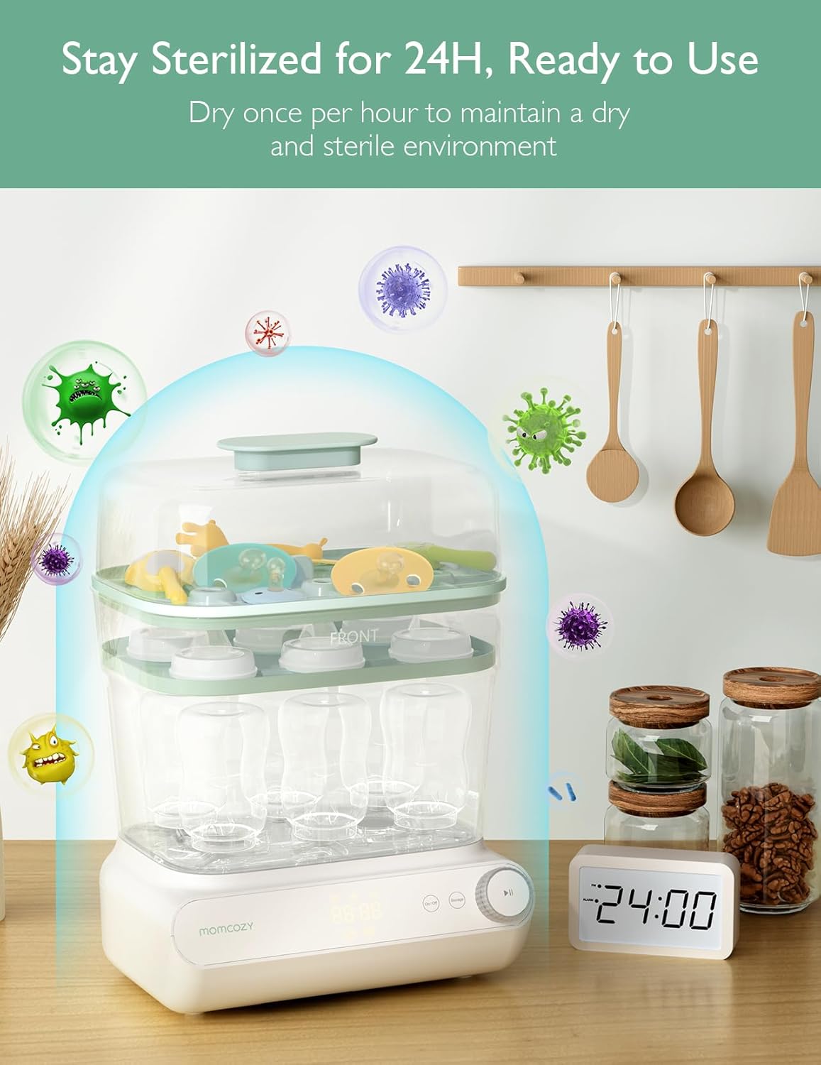 Momcozy 3 Layers Large Bottle Sterilizer and Dryer, Fast Sterilize and Dry, Universal Bottle
