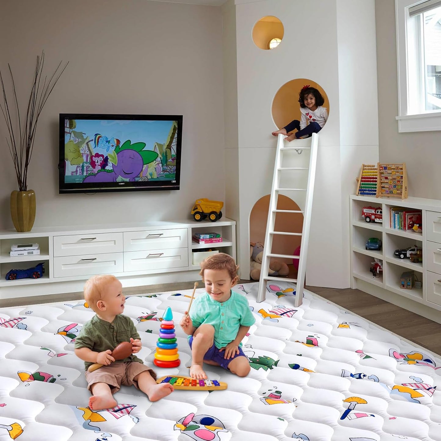 Vibe Bear Baby Play Mat - 71" X 59", Premium Thicker Foam One-Piece Crawling Mat, Extra Large Anti-Slip Activity Playmat for Babies, Toddlers & Infants