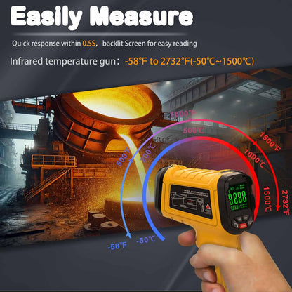 Infrared Thermometer High Temperature Gun -58℉~2732℉, 50:1 Distance Ratio, Digital Laser IR Temp