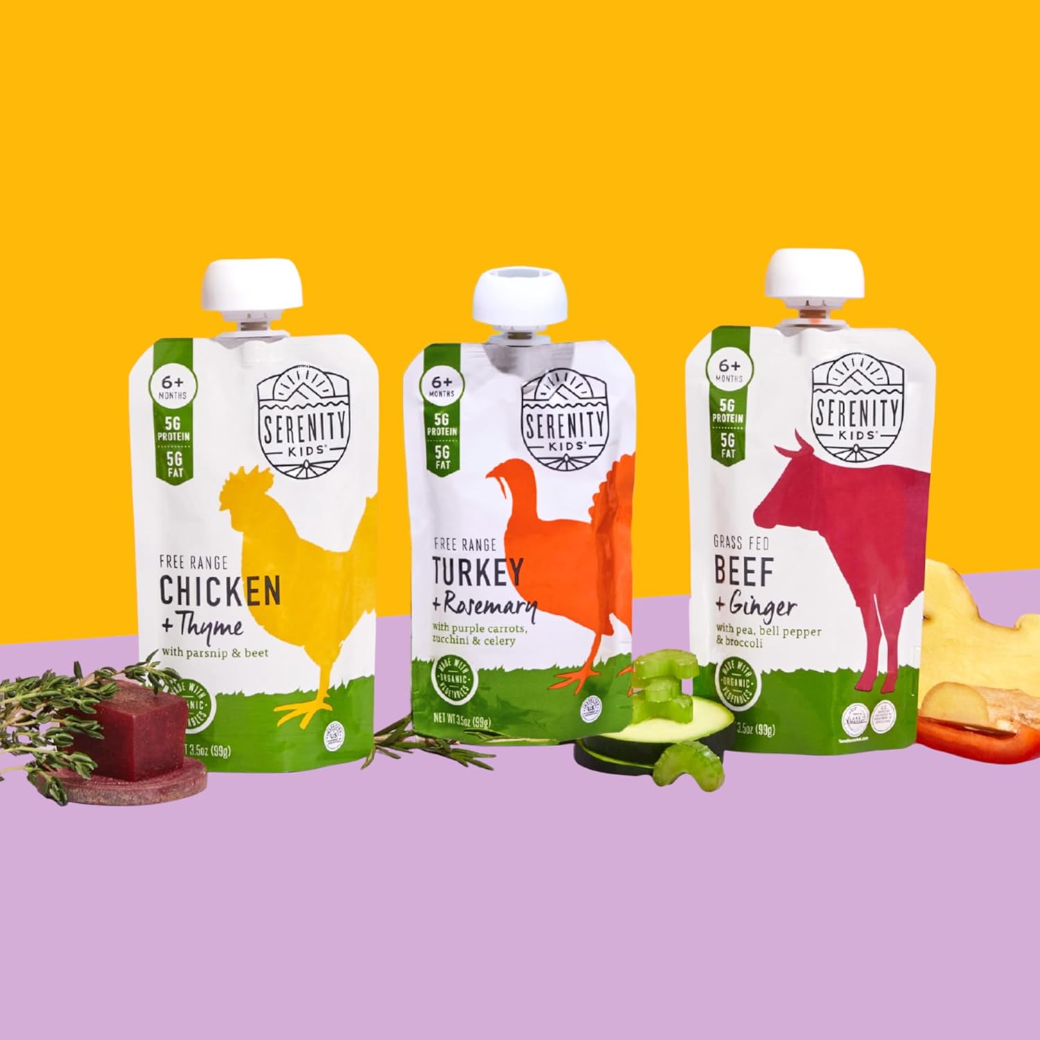 Serenity Kids 6+ Months Baby Food Pouches Chicken & Thyme Puree - BPA-Free Baby Food Puree -Range