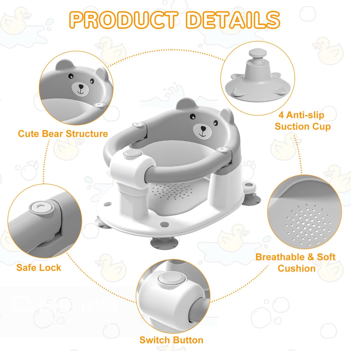 Baby Bath Seat for Babies 6 Months & up, Non-Slip Toddler Bath Seats for Babies Sitting Up, Safe