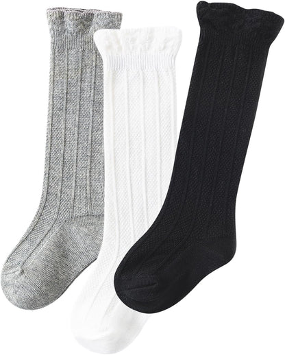 Zando Baby Knee High Socks - Infant to Toddler, Cotton Ruffle Socks, Warm Girls & Boys Long Stockings, 3-6 Pairs