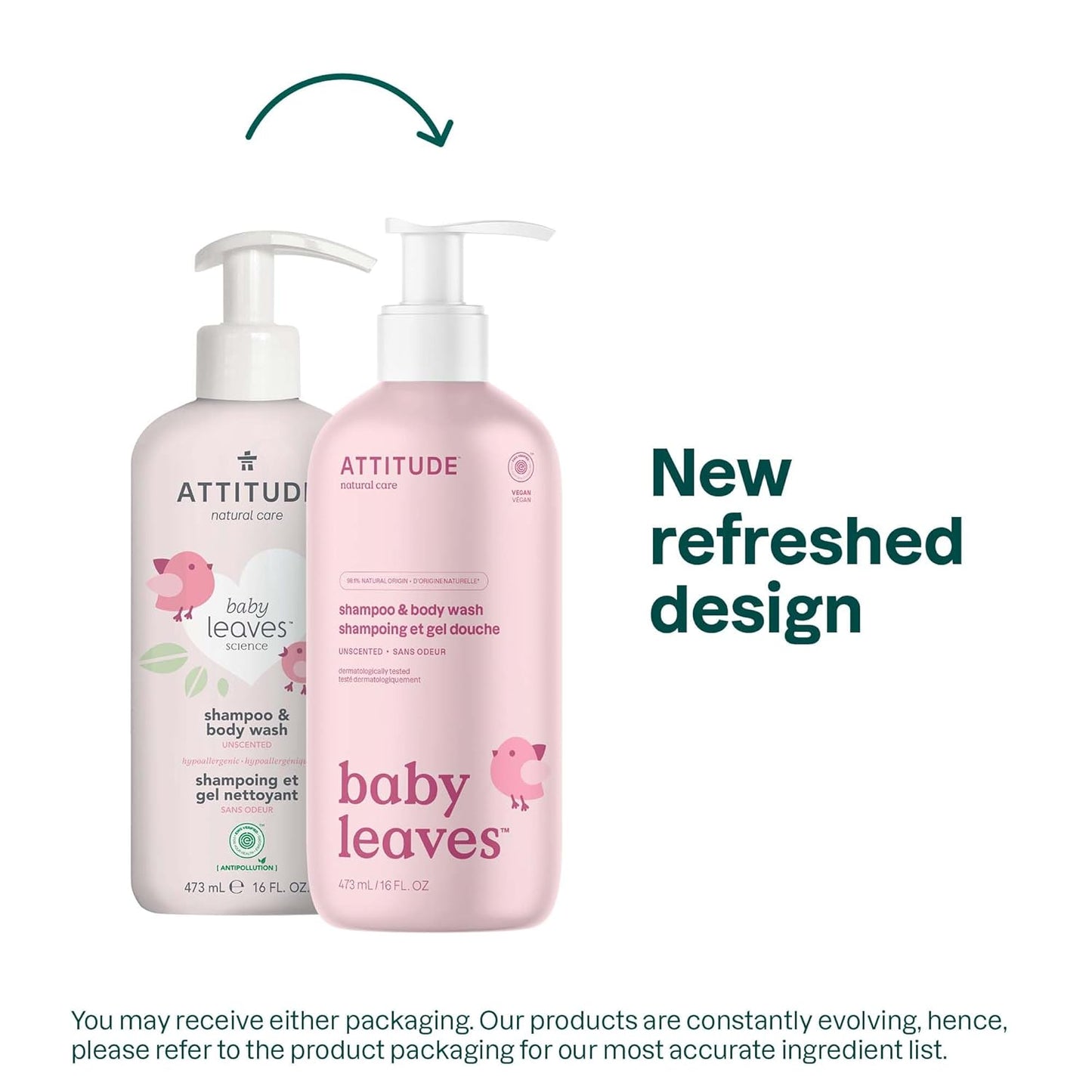ATTITUDE 2-in-1 Shampoo and Body Wash for Baby, Fragrance-Free EWG Hypoallergenic Plant- and
