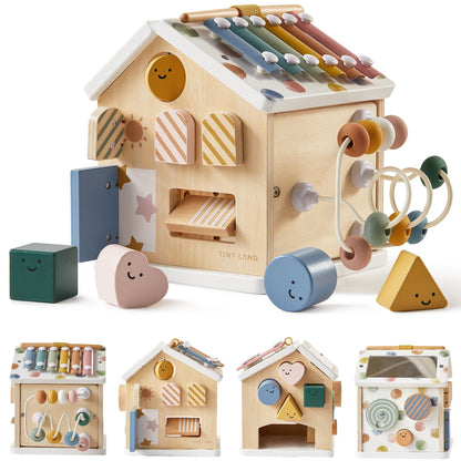 Tiny Land 9-in-1 Wooden Activity Cube, Educational Toy for Toddlers