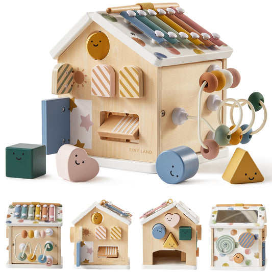 Tiny Land 9-in-1 Wooden Activity Cube, Educational Toy for Toddlers