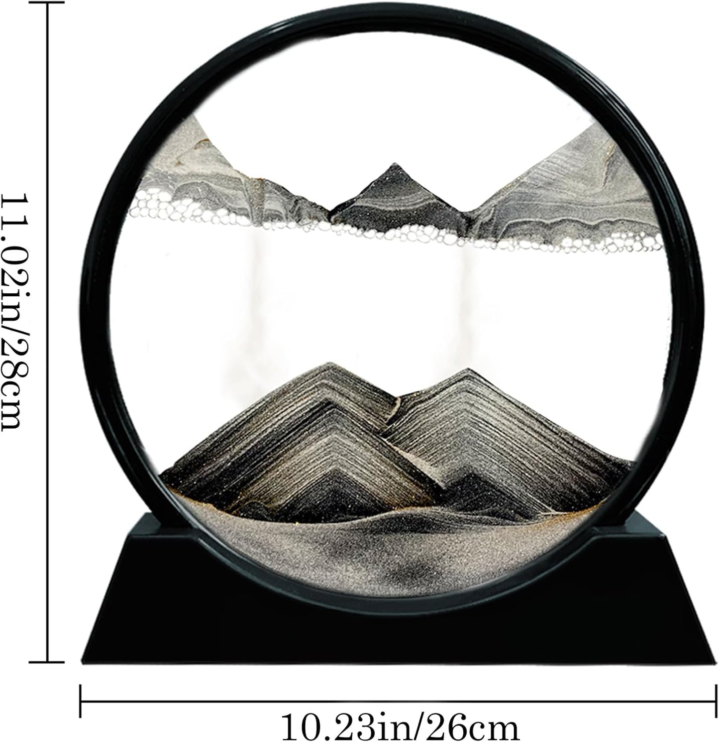 Aoderun Moving Sand Art Picture Round Glass 3D Deep Sea Sandscape in Motion Display Flowing Sand Frame Relaxing Desktop Home Office Work Decor (12", New black)