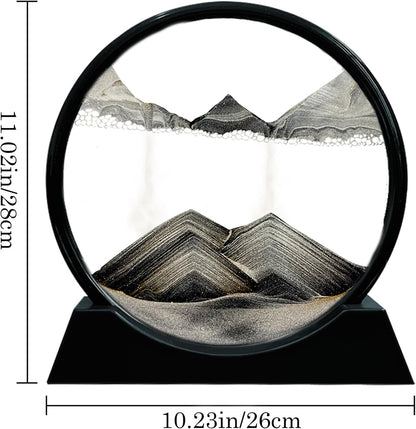 Aoderun Moving Sand Art Picture Round Glass 3D Deep Sea Sandscape in Motion Display Flowing Sand Frame Relaxing Desktop Home Office Work Decor (12", New black)