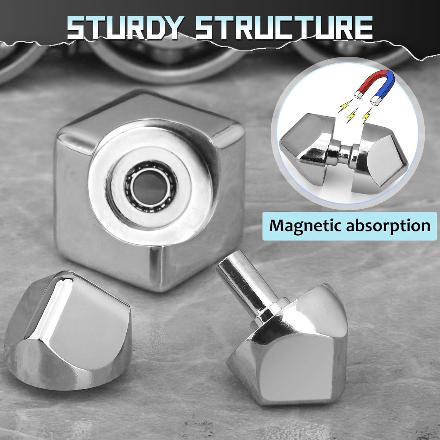 Fidget Cube Block Spinner Toy for Kid Adult, 2-in-1 Anodised Metal Hand Spinner Fidget Figit Gyro for Stress Relief, Cool EDC Spinning Top Desk Toy for Birthday Gift Classroom Prize