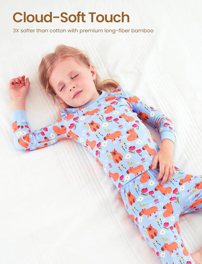 PATPAT Bamboo Viscose Pajama Set for Toddlers with Improved Tensile Strength, Snug Fit Pjs Sleeper for Baby Boys Girls Kids