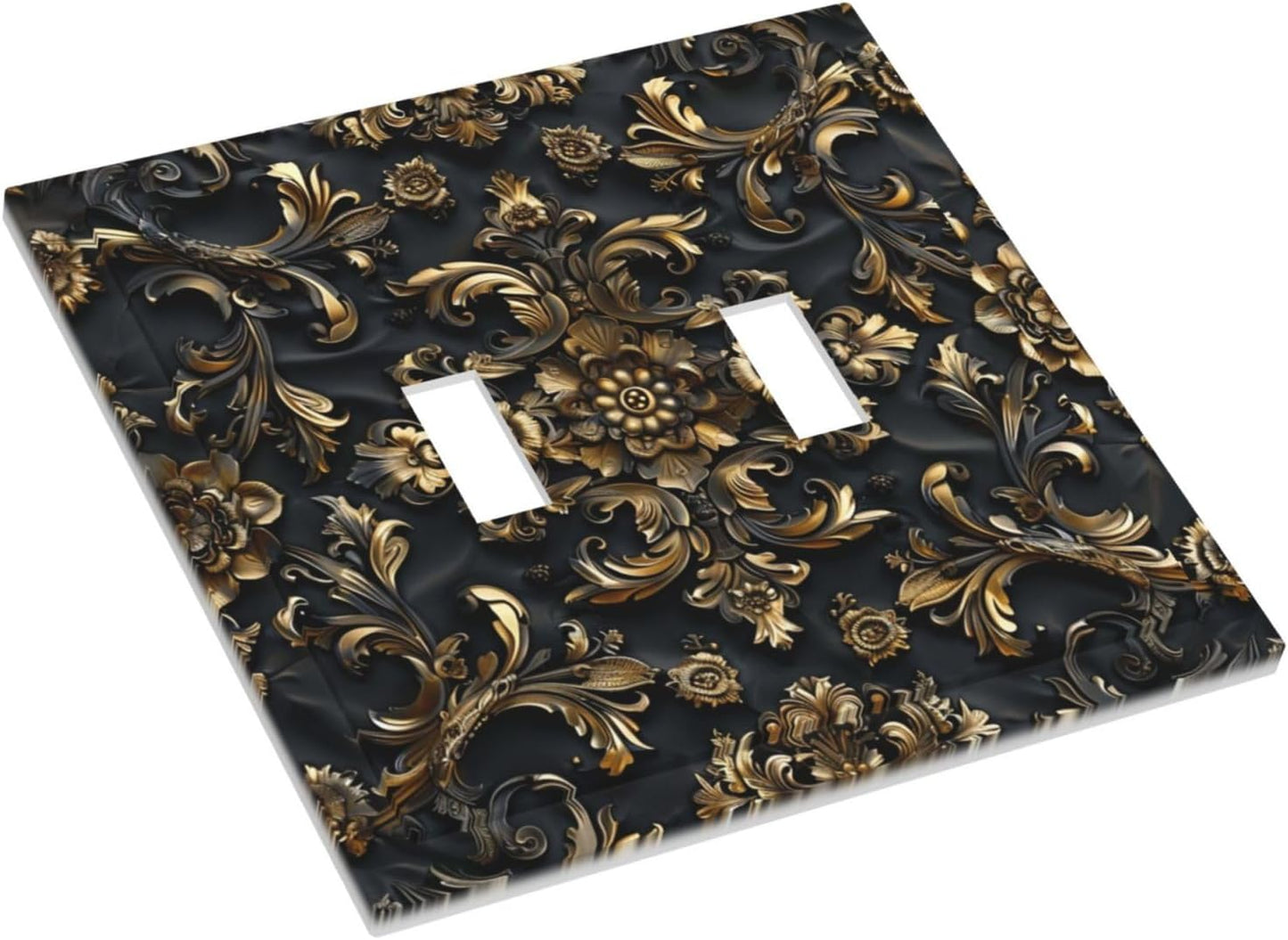 Decorative Switch Covers Plate Rococo Vintage Black Golden Leaf Morris Vine 2 Gang Wall Plate Unique Double Toggle Light Switch Plate Wall Cover Plate Faceplate for Bedroom Home Decor