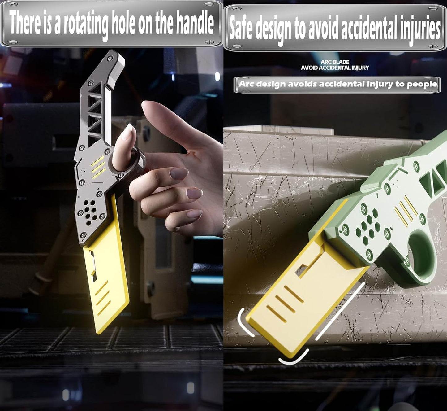 Carrot Radish Catapult Knife- Stress Relief Fidget Toy with Decompression Features - 3D Printed Practice Prop EDC Green Yellow GRYE-N1