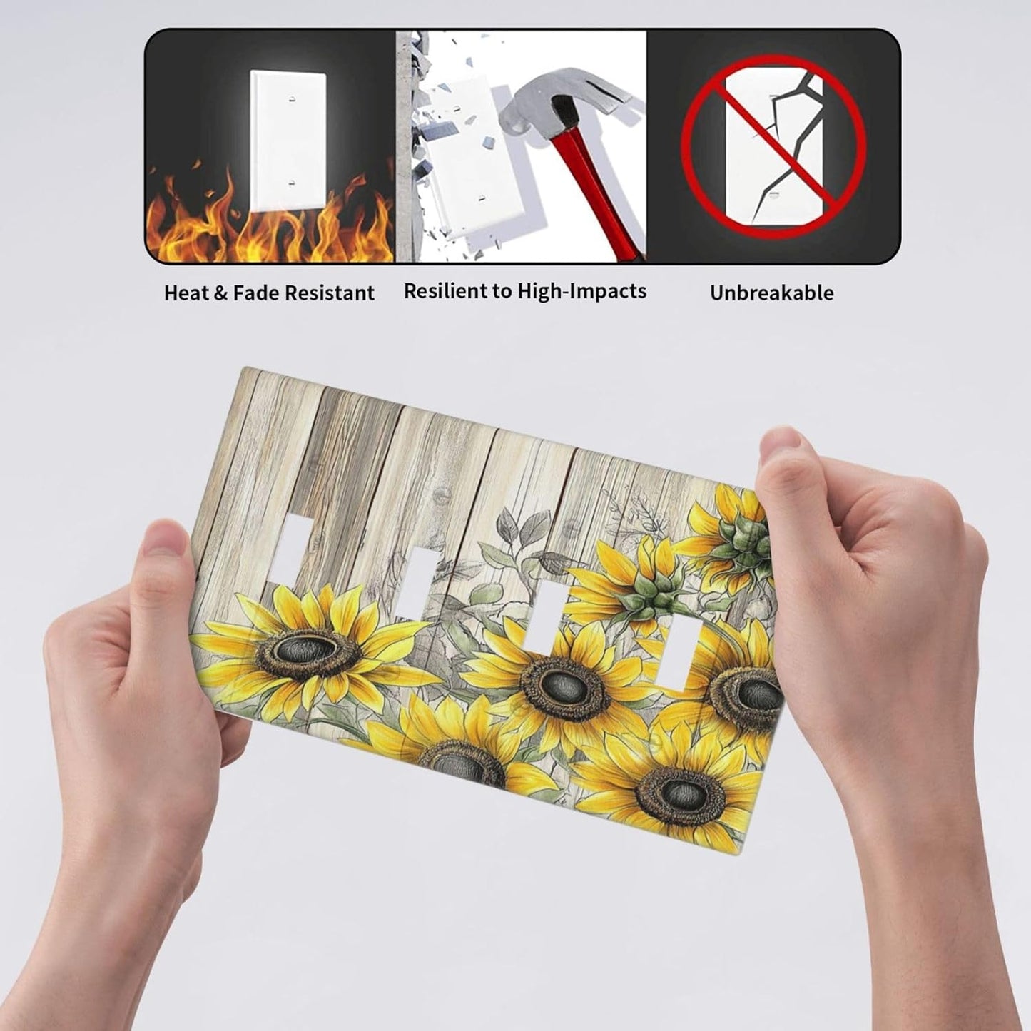 Light Switch Covers Floral Sunflower Rustic Flower Vintage Wood Quad Toggle Electrical Faceplate 4