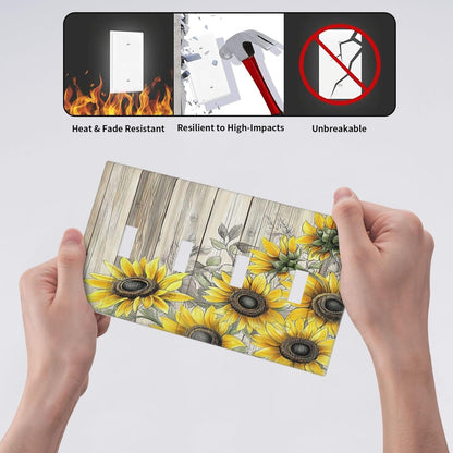 Light Switch Covers Floral Sunflower Rustic Flower Vintage Wood Quad Toggle Electrical Faceplate 4