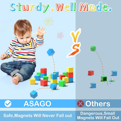 Magnetic Blocks, 56 Pieces 1.34 inch Large Magnetic Building Blocks, 3D Magnetic Cubes for Toddlers, Preschool Educational Construction Kit, Sensory Montessori Toys Kids Blocks for Boys Girls
