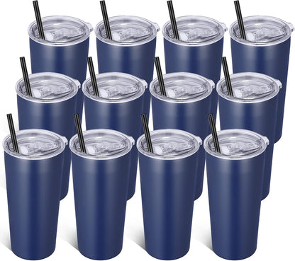 VEGOND 20oz Tumbler Bulk with Lid and Straw 12 Pack, Stainless Steel Vacuum Insulated Tumbler, Double Wall Coffee Cup Travel Mug, Navy Blue
