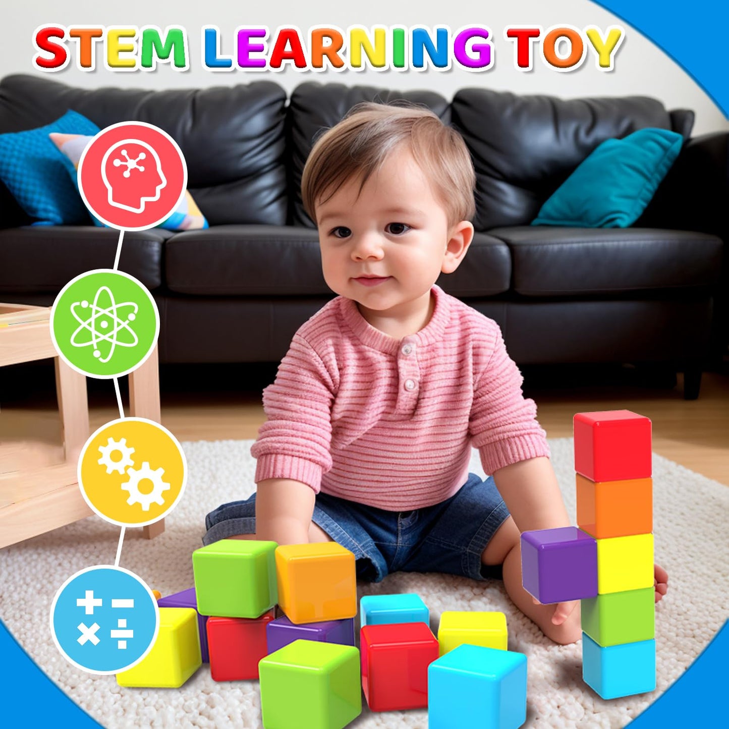 Magnetic Building Blocks Large, 1.65 inch Magnetic Stacking Cubes for Toddlers, Sensory &