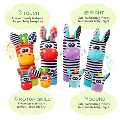 Baby Rattle Socks Set, Hand and Foot Finder Rattles Toys for Babies 0-6 Months, Infant Shower Gifts Set with Wrist Rattle Socks, Newborn Sensory Toy for Boys Girls 0-12 Months