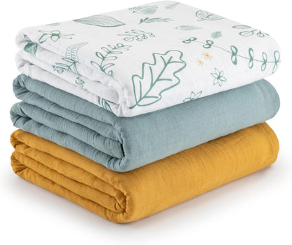 Muslin Swaddle Blankets for Newborns 3 Pack, Soft & Breathable Baby Receiving Blankets 35” x 43”