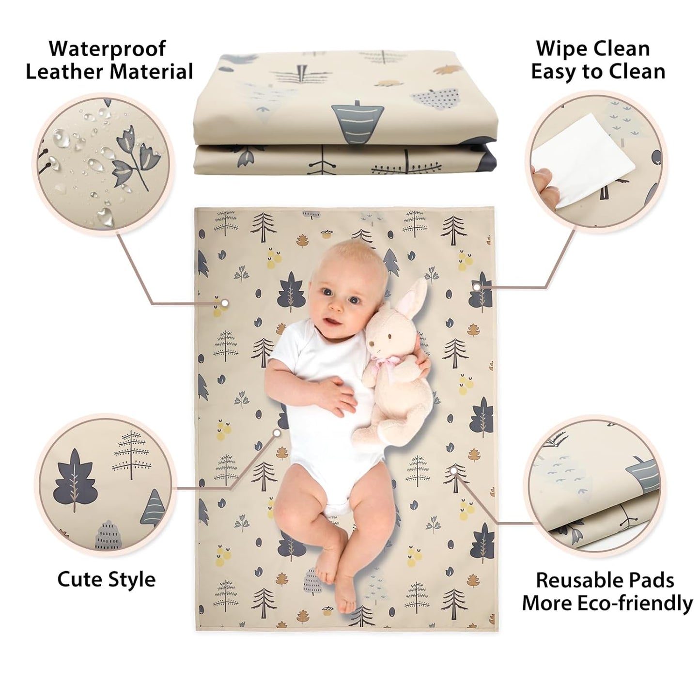 Vegan Leather Baby Changing Mat - Wipeable Portable Changing Pad, Foldable Travel Changing Mat for Baby, Newborns Toddlers Shower Gifts (Forest Tree,20"*28")