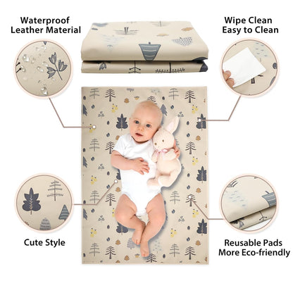 Vegan Leather Baby Changing Mat - Wipeable Portable Changing Pad, Foldable Travel Changing Mat for Baby, Newborns Toddlers Shower Gifts (Forest Tree,20"*28")