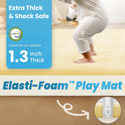 1.3" Thick Baby Play Mat,Ultra Soft Elasti-Foam 50×50 Playpen Mat for Tummy Time,Water-Repellent Coral Fleece Nursery Rug for Infants,Toddlers,Kids,Non-Slip Safe for Crawling(Vanilla)